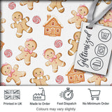 Cute Gingerbread Cookies Candy Sweets House Seamless Pattern White Background Digital Print Fabric by the Metre UK Sewing Quilting Textile