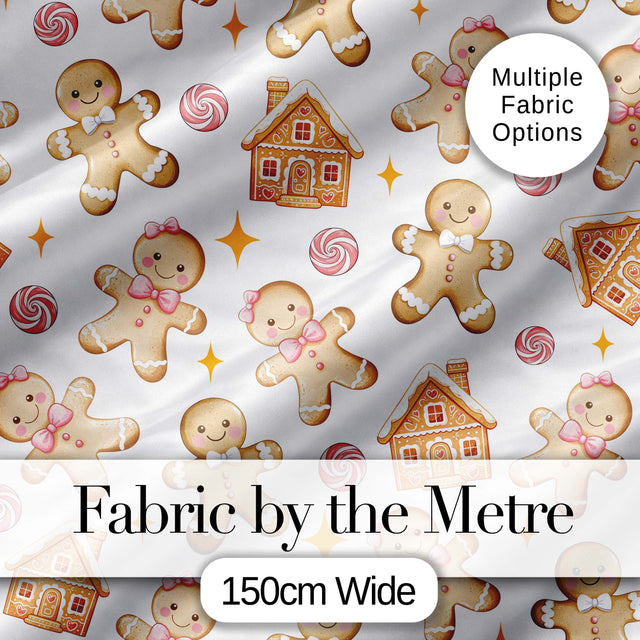 Cute Gingerbread Cookies Candy Sweets House Seamless Pattern Sparkle Background Digital Print Fabric by the Metre UK Sewing Quilting Textile
