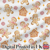 Cute Gingerbread Cookies Candy Sweets House Seamless Pattern Sparkle Background Digital Print Fabric by the Metre UK Sewing Quilting Textile