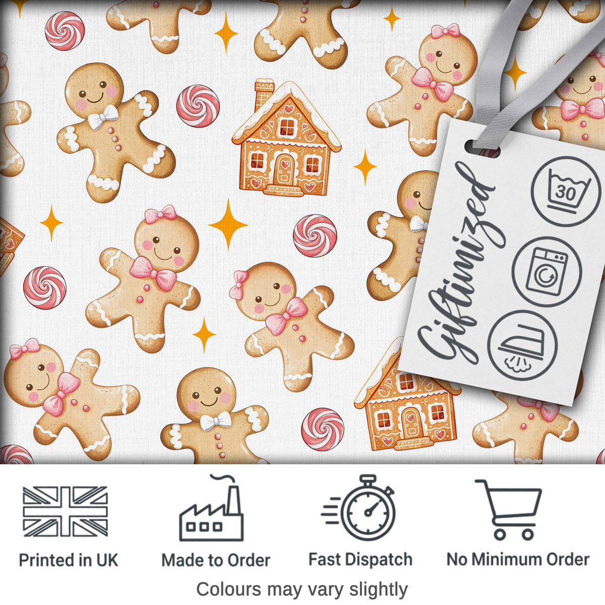 Cute Gingerbread Cookies Candy Sweets House Seamless Pattern Sparkle Background Digital Print Fabric by the Metre UK Sewing Quilting Textile