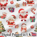 Cute Santa Claus Mrs Claus Snowman Festive Seamless Pattern Digital Print Fabric by the Metre UK Sewing Quilting Textile