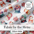 Cute Snowman Snow Globe Poinsettia Christmas Seamless Pattern Digital Print Fabric by the Metre UK Sewing Quilting Textile