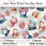 Cute Snowman Snow Globe Poinsettia Christmas Seamless Pattern Digital Print Fabric by the Metre UK Sewing Quilting Textile