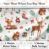 Cute Watercolor Reindeer Squirrel Holly Leaves Christmas Seamless Pattern Digital Print Fabric by the Metre UK Sewing Quilting Textile