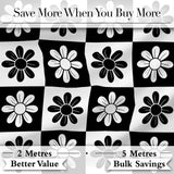 Cute Black White Daisy Checkerboard  Floral Seamless Pattern Digital Print Fabric by the Metre UK Sewing Quilting Textile