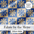 Cute Blue Beige Daisy Checkerboard  Floral Seamless Pattern Digital Print Fabric by the Metre UK Sewing Quilting Textile