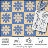 Cute Blue Beige Daisy Checkerboard  Floral Seamless Pattern Digital Print Fabric by the Metre UK Sewing Quilting Textile