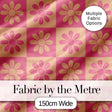 Cute Pink Peach Daisy Checkerboard  Floral Seamless Pattern Digital Print Fabric by the Metre UK Sewing Quilting Textile