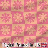 Cute Pink Peach Daisy Checkerboard  Floral Seamless Pattern Digital Print Fabric by the Metre UK Sewing Quilting Textile