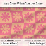 Cute Pink Peach Daisy Checkerboard  Floral Seamless Pattern Digital Print Fabric by the Metre UK Sewing Quilting Textile