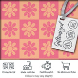 Cute Pink Peach Daisy Checkerboard  Floral Seamless Pattern Digital Print Fabric by the Metre UK Sewing Quilting Textile