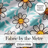 Cute Kawaii Daisy Flowers Soft Blue Leaves Seamless Pattern Digital Print Fabric by the Metre UK Sewing Quilting Textile