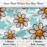 Cute Kawaii Daisy Flowers Soft Blue Leaves Seamless Pattern Digital Print Fabric by the Metre UK Sewing Quilting Textile