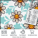 Cute Kawaii Daisy Flowers Soft Blue Leaves Seamless Pattern Digital Print Fabric by the Metre UK Sewing Quilting Textile