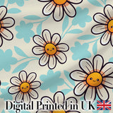 Cute Kawaii Daisy Flowers Neutral Beige Seamless Pattern Digital Print Fabric by the Metre UK Sewing Quilting Textile