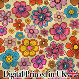 Cute  Multicolor Floral Bloom Warm Beige Seamless Pattern Digital Print Fabric by the Metre UK Sewing Quilting Textile