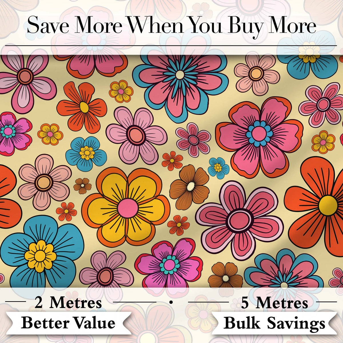 Cute  Multicolor Floral Bloom Warm Beige Seamless Pattern Digital Print Fabric by the Metre UK Sewing Quilting Textile