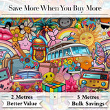 Hippie Rainbow Smileys Music Collage Cream Background Seamless Pattern Digital Print Fabric by the Metre UK Sewing Quilting Textile
