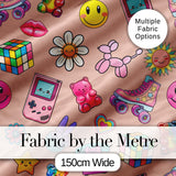Smiley   Roller Skate Game Console Beige Background Seamless Pattern Digital Print Fabric by the Metre UK Sewing Quilting Textile