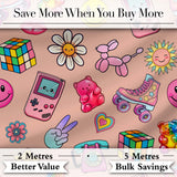 Smiley   Roller Skate Game Console Beige Background Seamless Pattern Digital Print Fabric by the Metre UK Sewing Quilting Textile