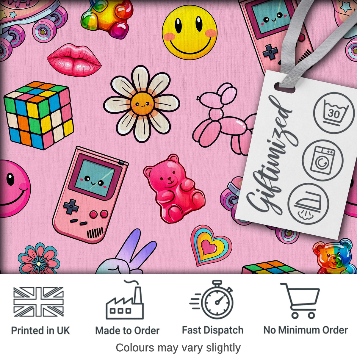 Smiley  Roller Skate Game Console Blush Pink Background Seamless Pattern Digital Print Fabric by the Metre UK Sewing Quilting Textile