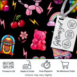 Gummy Bear Rainbow  Roller Skate Deep Black Background Seamless Pattern Digital Print Fabric by the Metre UK Sewing Quilting Textile