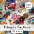 Hippie Van Camera Guitar Floral Travel Cream Background Seamless Pattern Digital Print Fabric by the Metre UK Sewing Quilting Textile