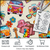 Hippie Van Camera Guitar Floral Travel Cream Background Seamless Pattern Digital Print Fabric by the Metre UK Sewing Quilting Textile