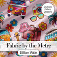 Hippie Van  Guitar Floral Travel Light Pink Background Seamless Pattern Digital Print Fabric by the Metre UK Sewing Quilting Textile