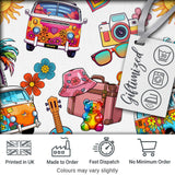 Hippie Van Camera Guitar Floral Travel Grey Background Seamless Pattern Digital Print Fabric by the Metre UK Sewing Quilting Textile