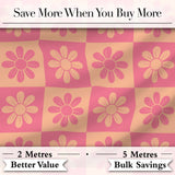 Daisy Flower Checkerboard Pink Peach Seamless Pattern Digital Print Fabric by the Metre UK Sewing Quilting Textile