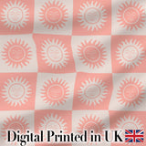 Sun Face Checkerboard Peach Cream Seamless Pattern Digital Print Fabric by the Metre UK Sewing Quilting Textile