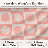 Sun Face Checkerboard Peach Cream Seamless Pattern Digital Print Fabric by the Metre UK Sewing Quilting Textile