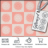 Sun Face Checkerboard Peach Cream Seamless Pattern Digital Print Fabric by the Metre UK Sewing Quilting Textile