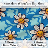 Cute Kawaii Daisy Flowers on Deep Blue Background Seamless Pattern Digital Print Fabric by the Metre UK Sewing Quilting Textile