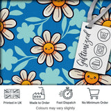 Cute Kawaii Daisy Flowers on Deep Blue Background Seamless Pattern Digital Print Fabric by the Metre UK Sewing Quilting Textile