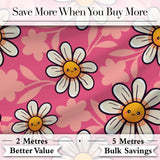 Cute Kawaii Daisy Flowers on Pink Background Seamless Pattern Digital Print Fabric by the Metre UK Sewing Quilting Textile