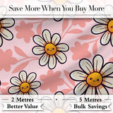 Cute Kawaii Daisy Flowers with Soft Peach Background Seamless Pattern Digital Print Fabric by the Metre UK Sewing Quilting Textile