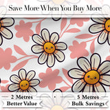 Cute Kawaii Daisy Flowers with White Background Seamless Pattern Digital Print Fabric by the Metre UK Sewing Quilting Textile