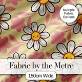 Cute Kawaii Daisy Flowers with Yellow Background Seamless Pattern Digital Print Fabric by the Metre UK Sewing Quilting Textile