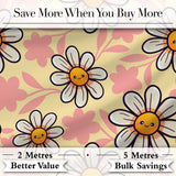 Cute Kawaii Daisy Flowers with Yellow Background Seamless Pattern Digital Print Fabric by the Metre UK Sewing Quilting Textile