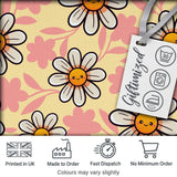 Cute Kawaii Daisy Flowers with Yellow Background Seamless Pattern Digital Print Fabric by the Metre UK Sewing Quilting Textile
