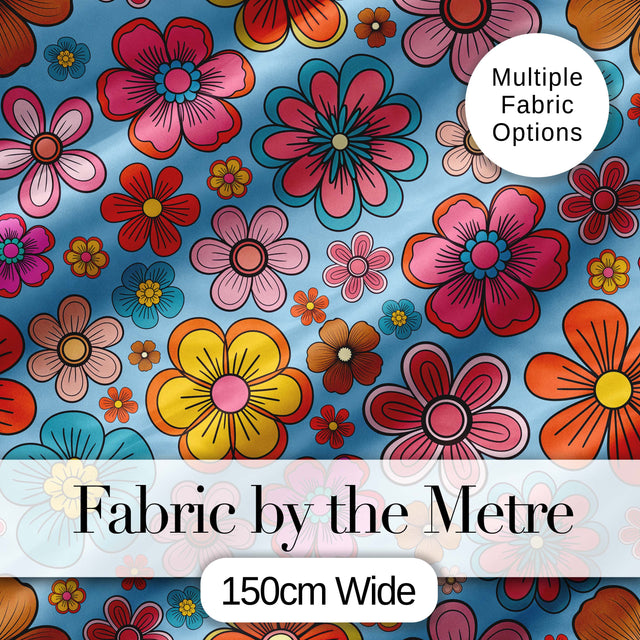 Cute  Floral Flowers on Soft Blue Background Seamless Pattern Digital Print Fabric by the Metre UK Sewing Quilting Textile