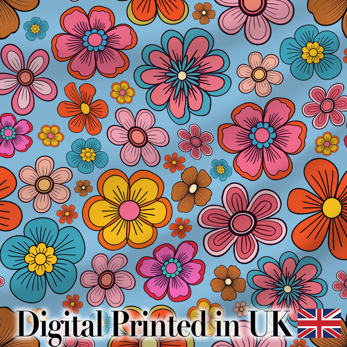 Cute  Floral Flowers on Soft Blue Background Seamless Pattern Digital Print Fabric by the Metre UK Sewing Quilting Textile