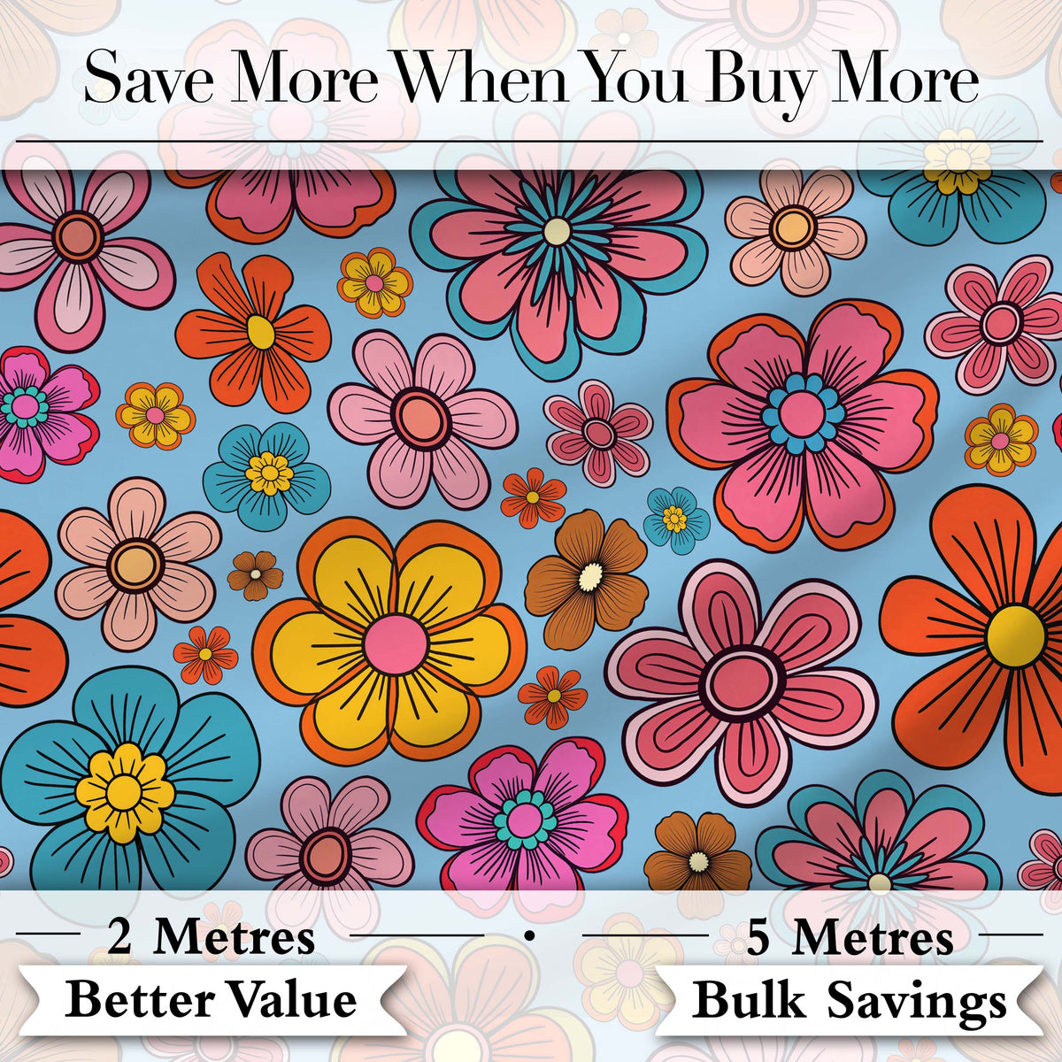 Cute  Floral Flowers on Soft Blue Background Seamless Pattern Digital Print Fabric by the Metre UK Sewing Quilting Textile