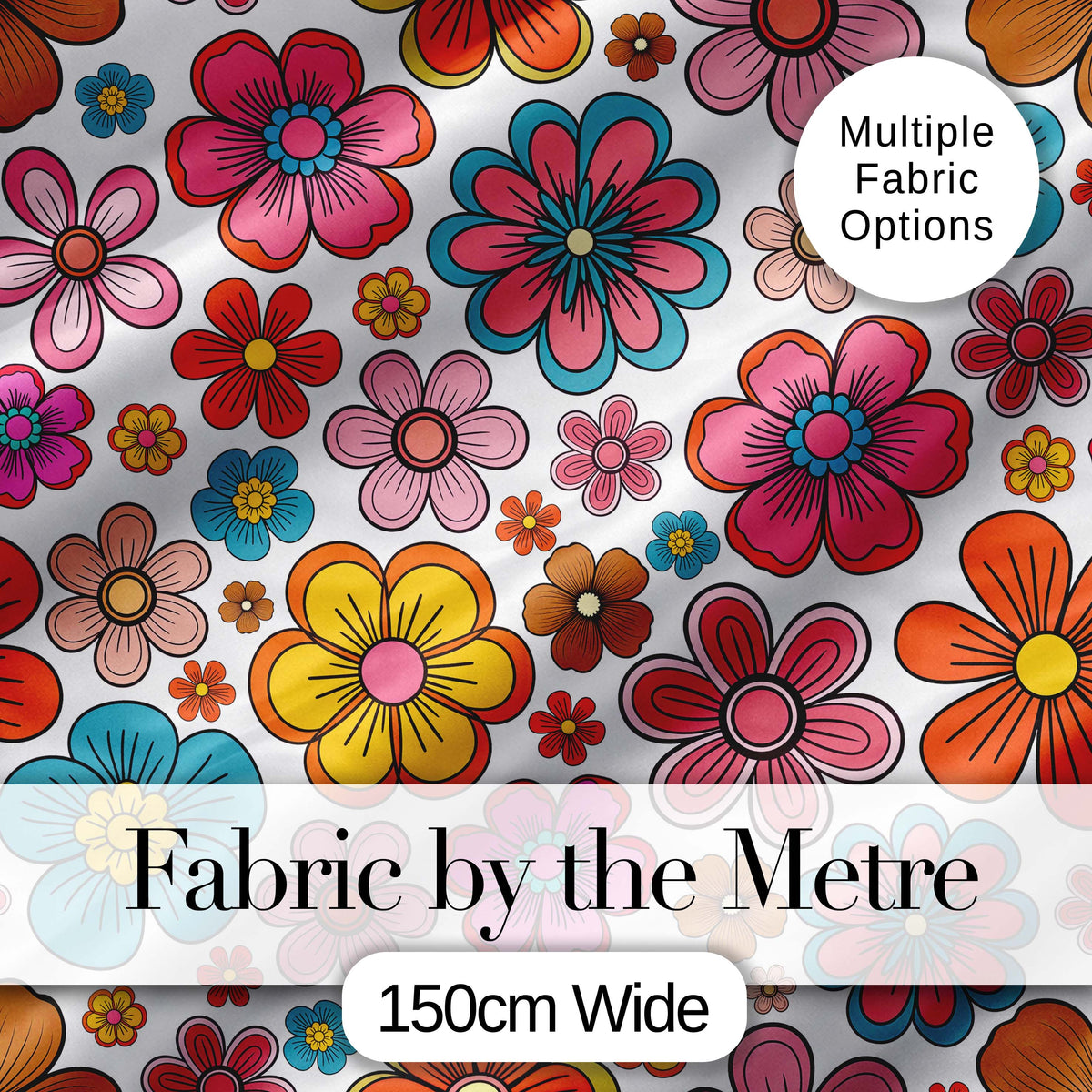 Cute  Floral Flowers on Light Grey Background Seamless Pattern Digital Print Fabric by the Metre UK Sewing Quilting Textile
