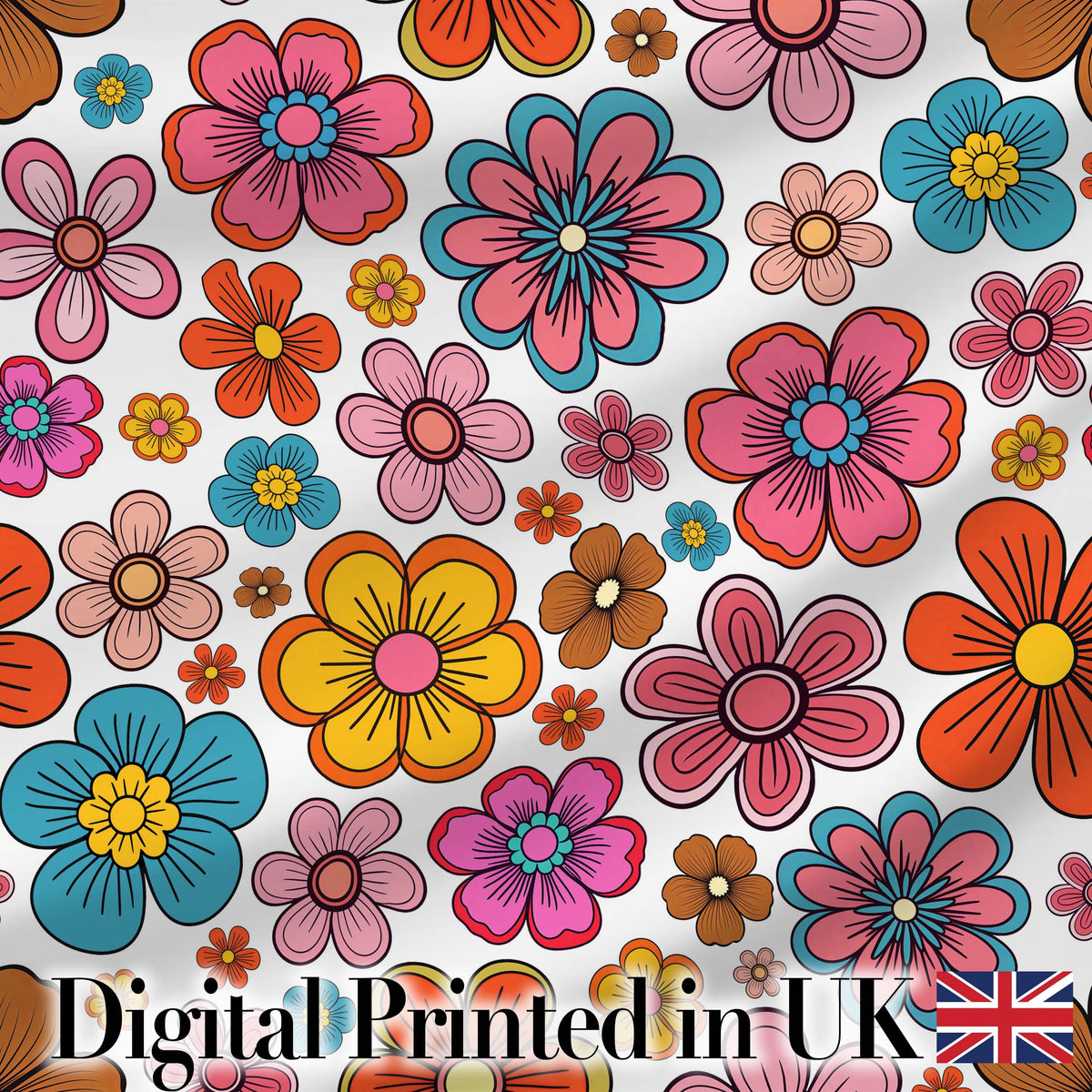 Cute  Floral Flowers on Light Grey Background Seamless Pattern Digital Print Fabric by the Metre UK Sewing Quilting Textile
