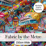 Cute  Hippie Van Rainbow Toys Collage Seamless Pattern Digital Print Fabric by the Metre UK Sewing Quilting Textile