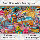 Cute  Hippie Van Rainbow Toys Collage Seamless Pattern Digital Print Fabric by the Metre UK Sewing Quilting Textile