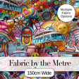 Cute  Hippie Van Rainbow Toys Collage Beige Background Seamless Pattern Digital Print Fabric by the Metre UK Sewing Quilting Textile